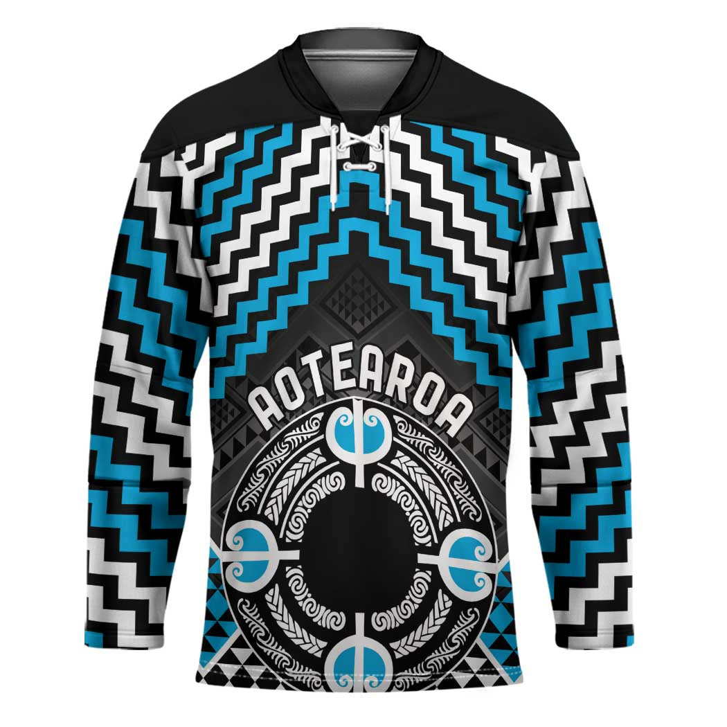 Personalised Aotearoa Niho Taniwha Motif Hockey Jersey Blue Style - Polynesian Pride