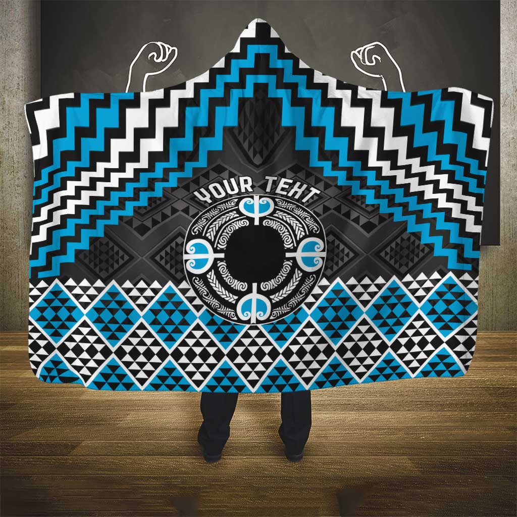 Personalised Aotearoa Niho Taniwha Motif Hooded Blanket Blue Style