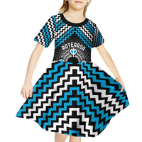 Personalised Aotearoa Niho Taniwha Motif Kid Short Sleeve Dress Blue Style