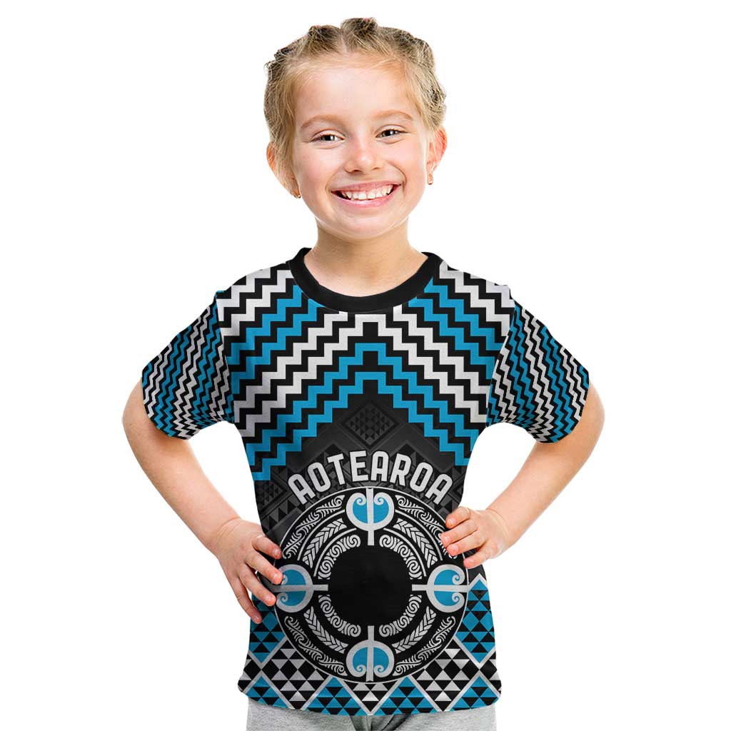 Personalised Aotearoa Niho Taniwha Motif Kid T Shirt Blue Style
