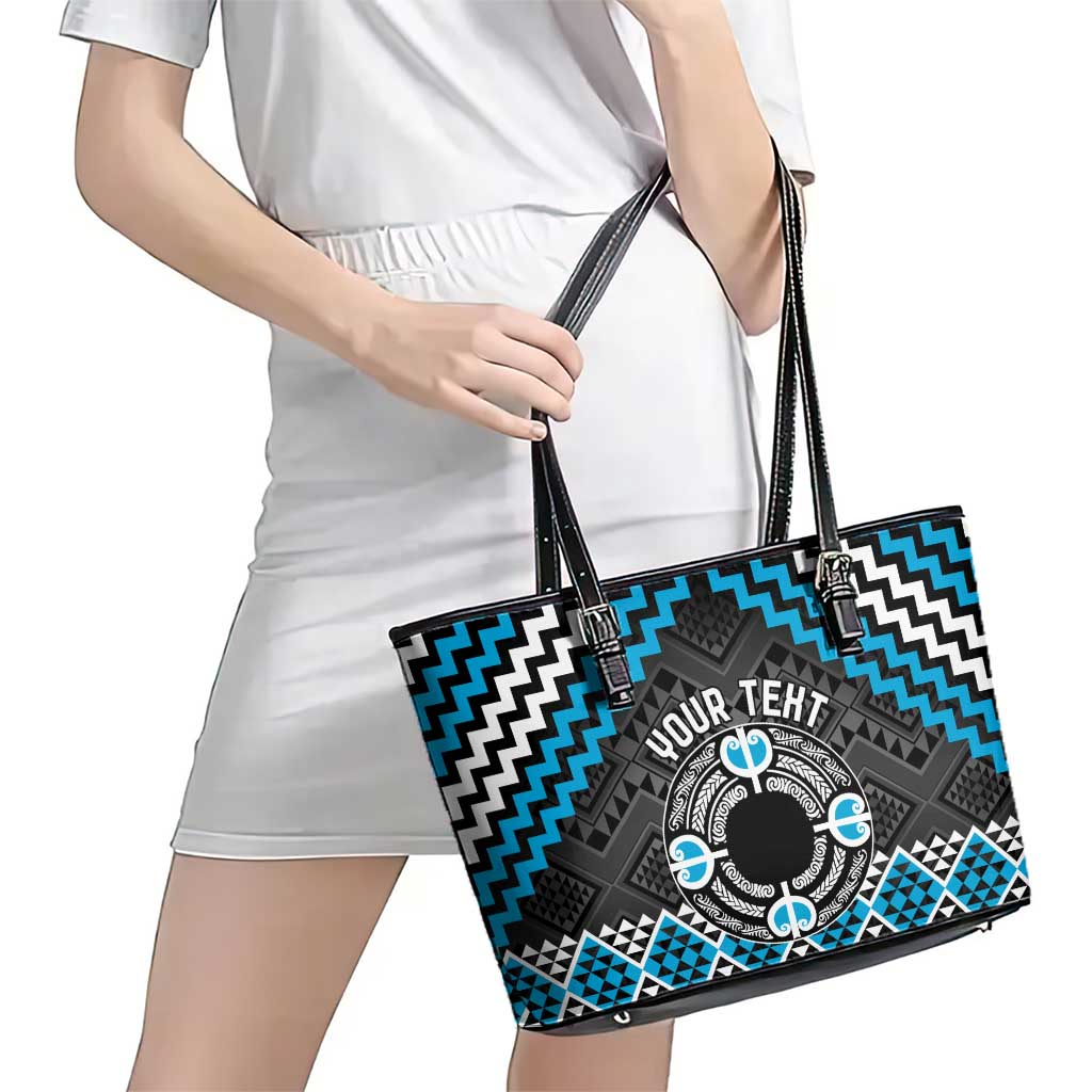 Personalised Aotearoa Niho Taniwha Motif Leather Tote Bag Blue Style