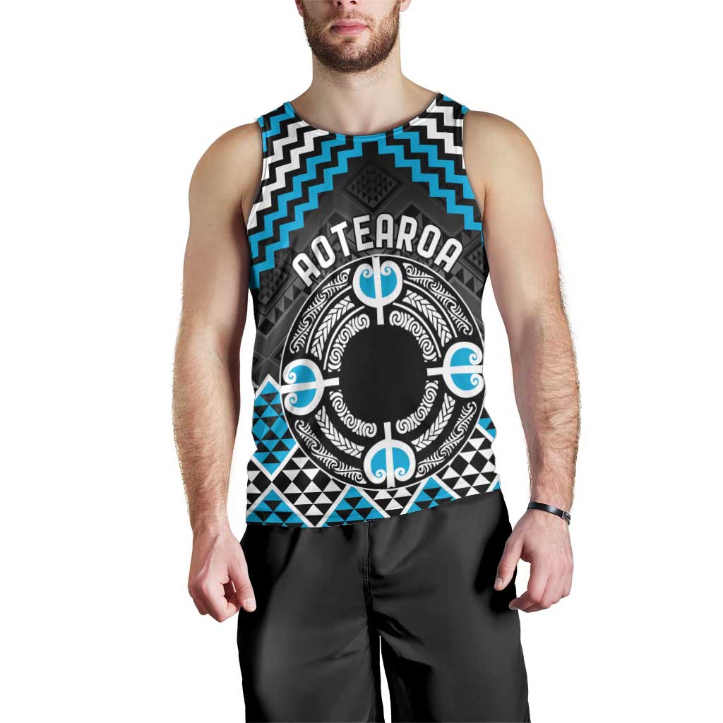Personalised Aotearoa Niho Taniwha Motif Men Tank Top Blue Style