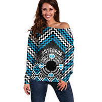 Personalised Aotearoa Niho Taniwha Motif Off Shoulder Sweater Blue Style