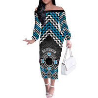 Personalised Aotearoa Niho Taniwha Motif Off The Shoulder Long Sleeve Dress Blue Style