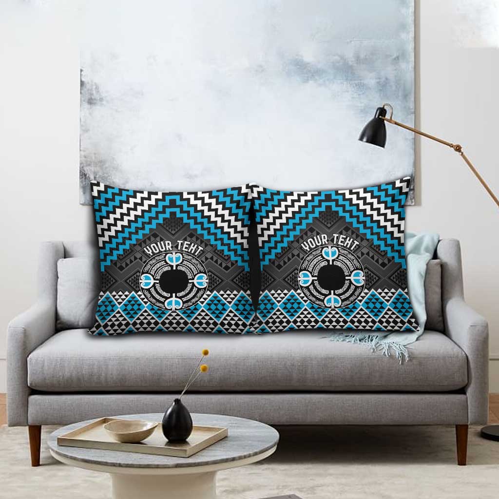 Personalised Aotearoa Niho Taniwha Motif Pillow Cover Blue Style - Polynesian Pride