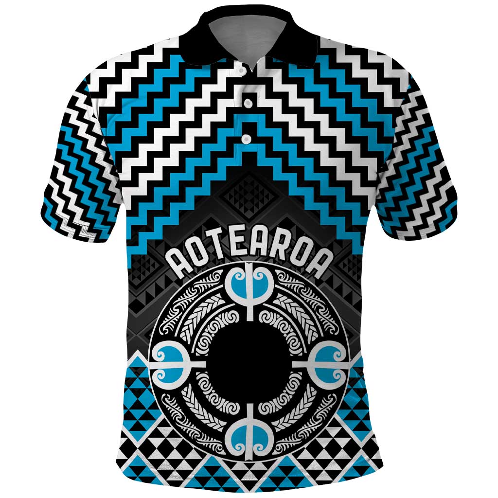 Personalised Aotearoa Niho Taniwha Motif Polo Shirt Blue Style