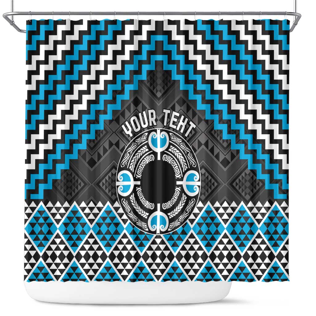 Personalised Aotearoa Niho Taniwha Motif Shower Curtain Blue Style