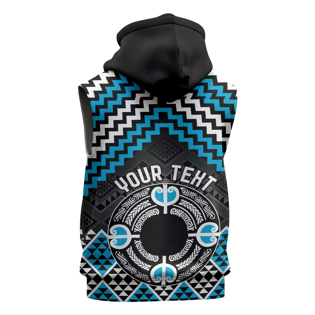 Personalised Aotearoa Niho Taniwha Motif Sleeveless Zip Hoodie Blue Style - Polynesian Pride