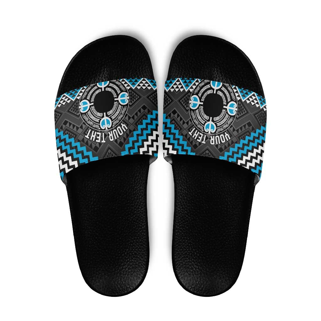 Personalised Aotearoa Niho Taniwha Motif Slide Sandals Blue Style - Polynesian Pride