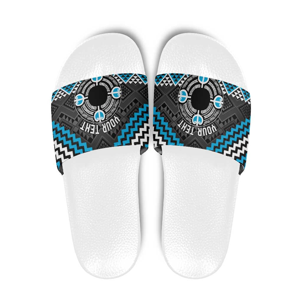 Personalised Aotearoa Niho Taniwha Motif Slide Sandals Blue Style - Polynesian Pride