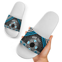 Personalised Aotearoa Niho Taniwha Motif Slide Sandals Blue Style - Polynesian Pride