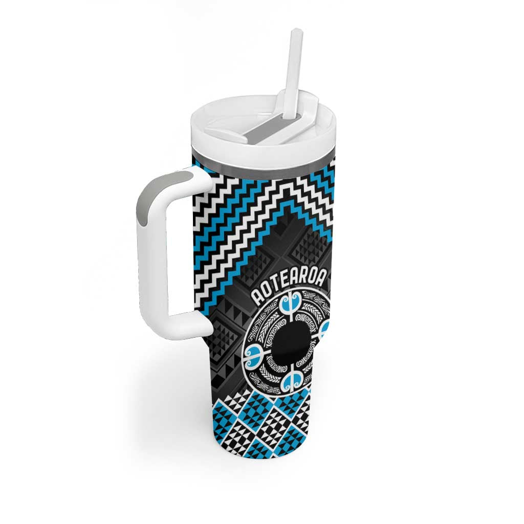 Personalised Aotearoa Niho Taniwha Motif Tumbler With Handle Blue Style