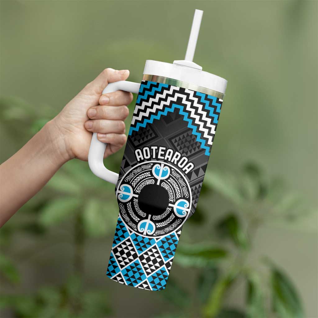Personalised Aotearoa Niho Taniwha Motif Tumbler With Handle Blue Style