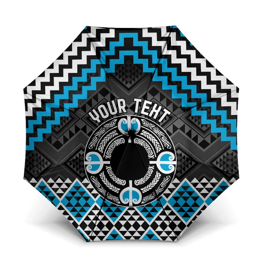 Personalised Aotearoa Niho Taniwha Motif Umbrella Blue Style - Polynesian Pride