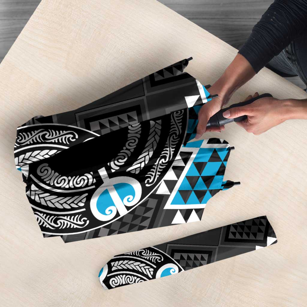 Personalised Aotearoa Niho Taniwha Motif Umbrella Blue Style - Polynesian Pride