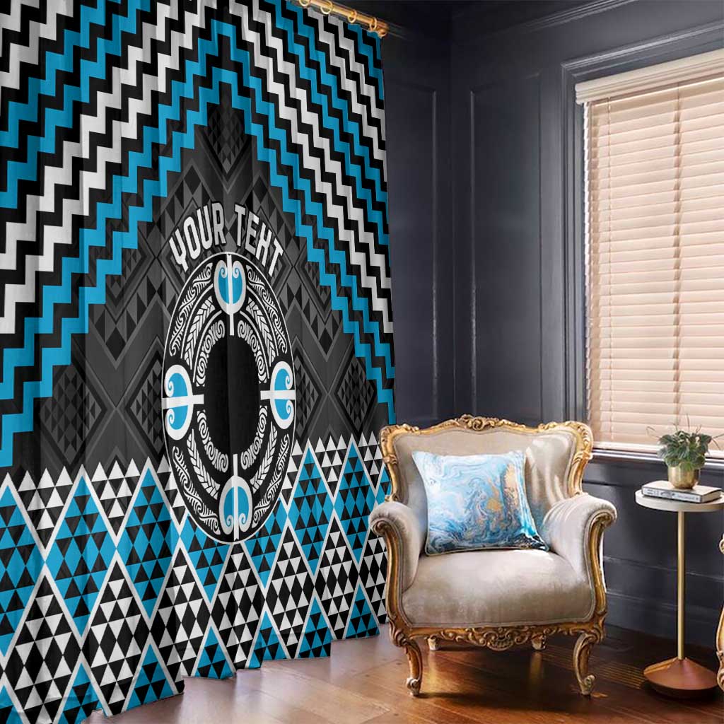 Personalised Aotearoa Niho Taniwha Motif Window Curtain Blue Style