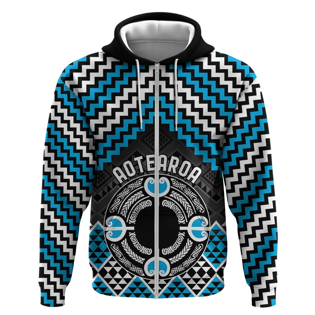 Personalised Aotearoa Niho Taniwha Motif Zip Hoodie Blue Style LT9 Zip Hoodie Blue - Polynesian Pride