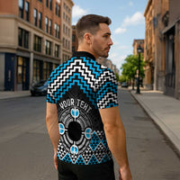 Personalised Aotearoa Niho Taniwha Motif Zipper Polo Shirt Blue Style - Polynesian Pride