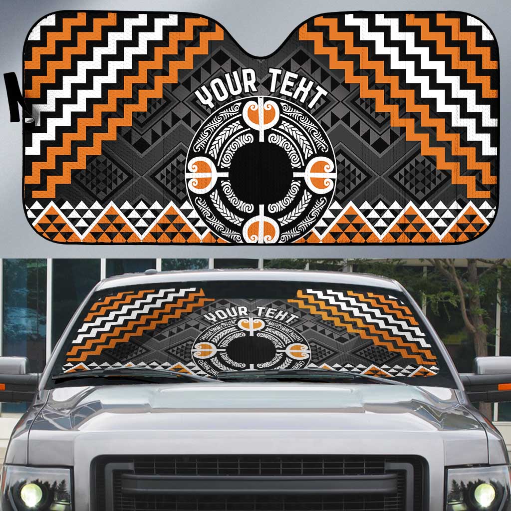 Personalised Aotearoa Niho Taniwha Motif Auto Sun Shade Gold Style LT9 Gold - Polynesian Pride