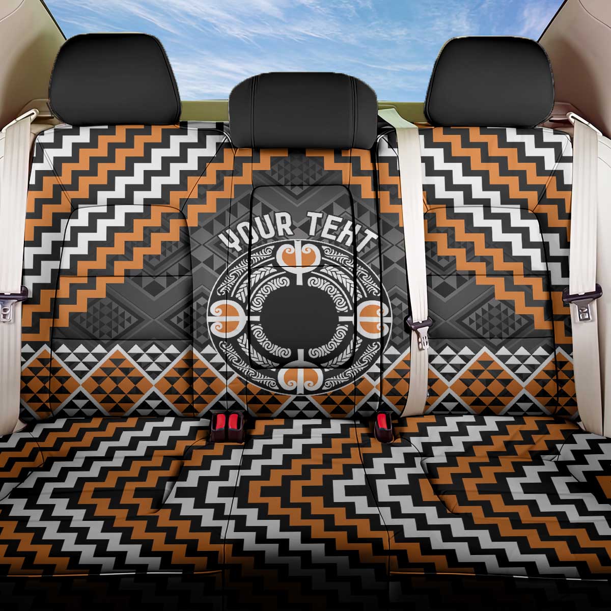 Personalised Aotearoa Niho Taniwha Motif Back Car Seat Cover Gold Style