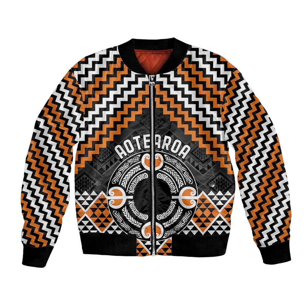 Personalised Aotearoa Niho Taniwha Motif Bomber Jacket Gold Style