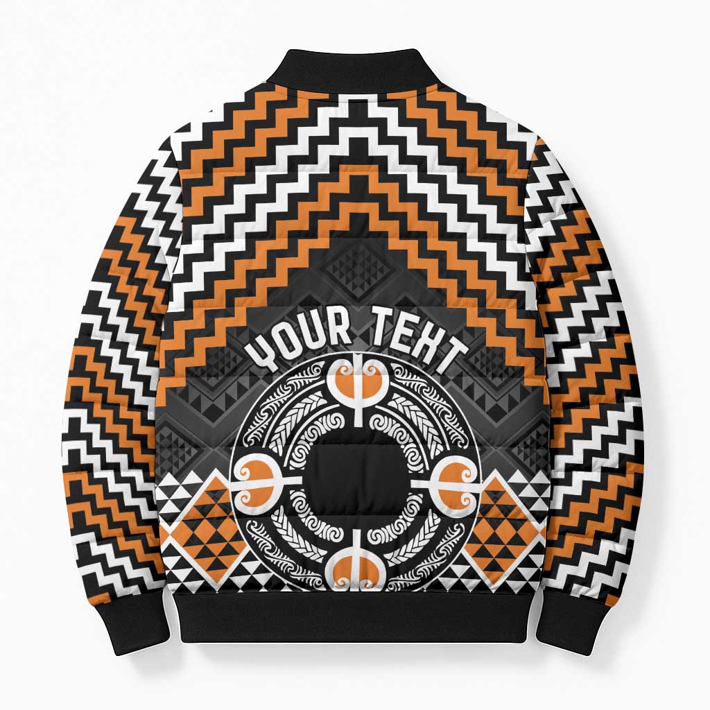 Personalised Aotearoa Niho Taniwha Motif Bomber Puffer Jacket Gold Style - Polynesian Pride