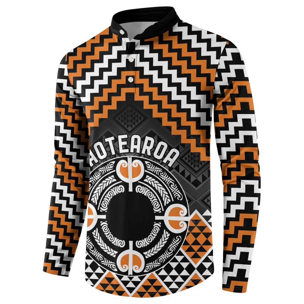 Personalised Aotearoa Niho Taniwha Motif Button Sweatshirt Gold Style