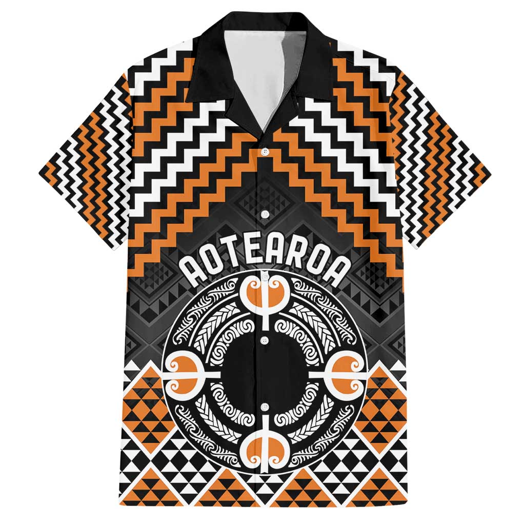 Personalised Aotearoa Niho Taniwha Motif Family Matching Short Sleeve Bodycon Dress and Hawaiian Shirt Gold Style