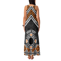 Personalised Aotearoa Niho Taniwha Motif Family Matching Tank Maxi Dress and Hawaiian Shirt Gold Style