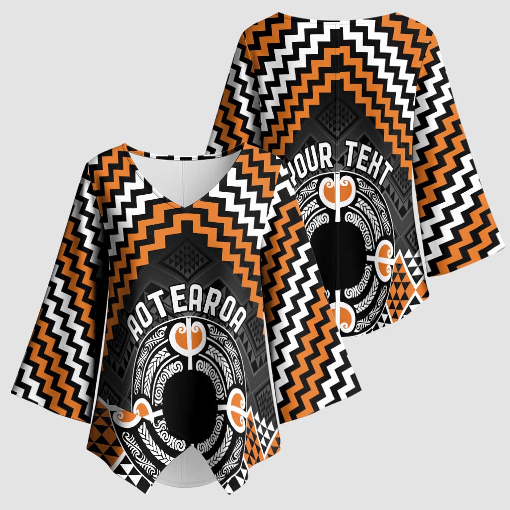 Personalised Aotearoa Niho Taniwha Motif Kimono Sleeve Blouse Gold Style - Polynesian Pride