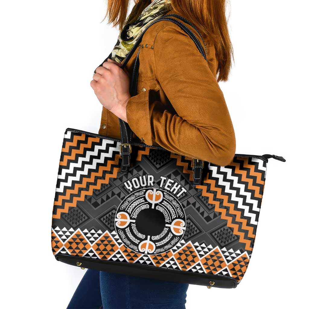 Personalised Aotearoa Niho Taniwha Motif Leather Tote Bag Gold Style