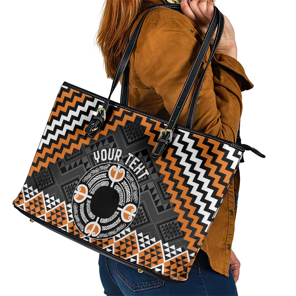 Personalised Aotearoa Niho Taniwha Motif Leather Tote Bag Gold Style