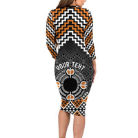 Personalised Aotearoa Niho Taniwha Motif Long Sleeve Bodycon Dress Gold Style