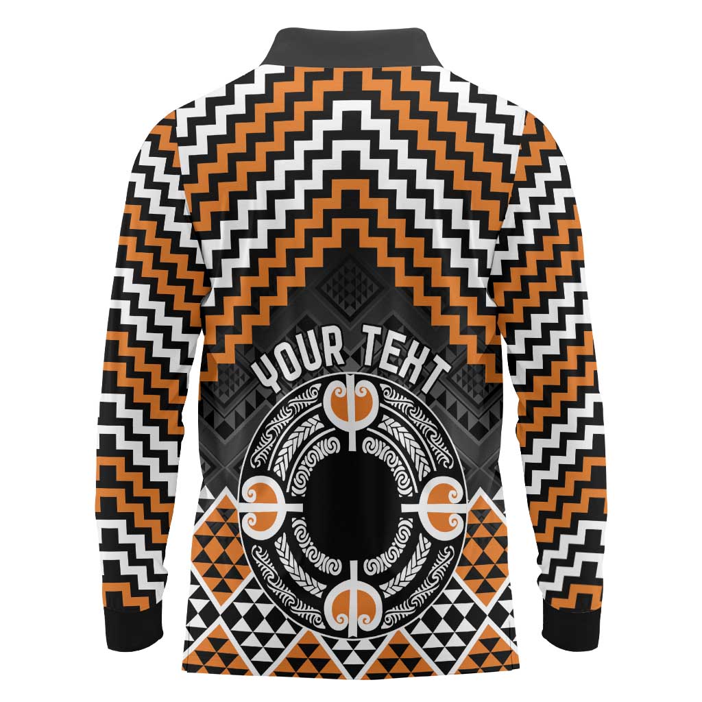 Personalised Aotearoa Niho Taniwha Motif Long Sleeve Polo Shirt Gold Style LT9 - Polynesian Pride