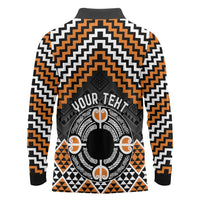 Personalised Aotearoa Niho Taniwha Motif Long Sleeve Polo Shirt Gold Style LT9 - Polynesian Pride