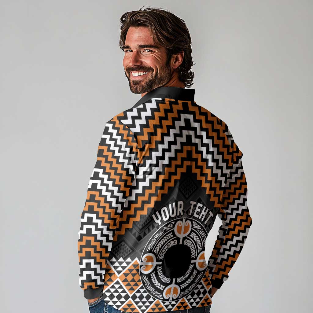 Personalised Aotearoa Niho Taniwha Motif Long Sleeve Polo Shirt Gold Style LT9 - Polynesian Pride