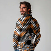 Personalised Aotearoa Niho Taniwha Motif Long Sleeve Polo Shirt Gold Style LT9 - Polynesian Pride