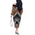 Personalised Aotearoa Niho Taniwha Motif Off The Shoulder Long Sleeve Dress Gold Style