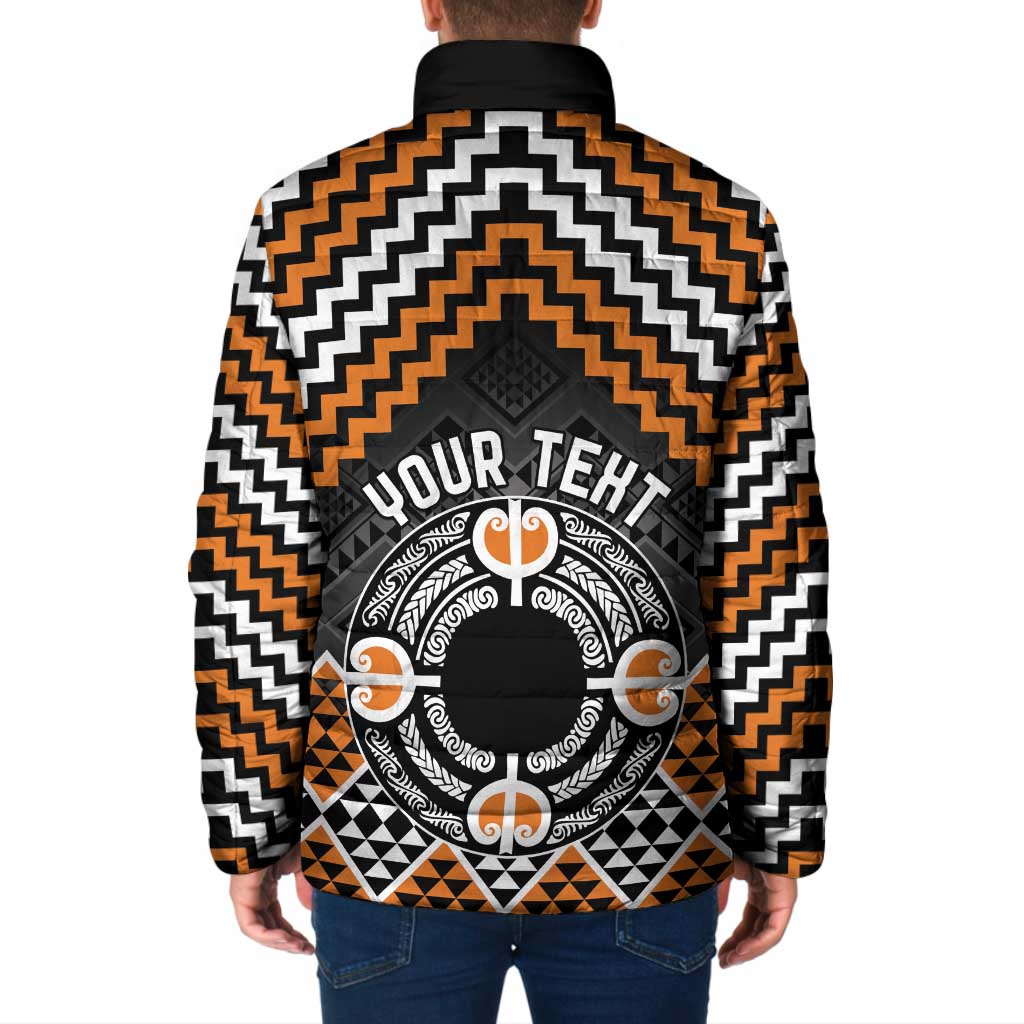 Personalised Aotearoa Niho Taniwha Motif Padded Jacket Gold Style - Polynesian Pride