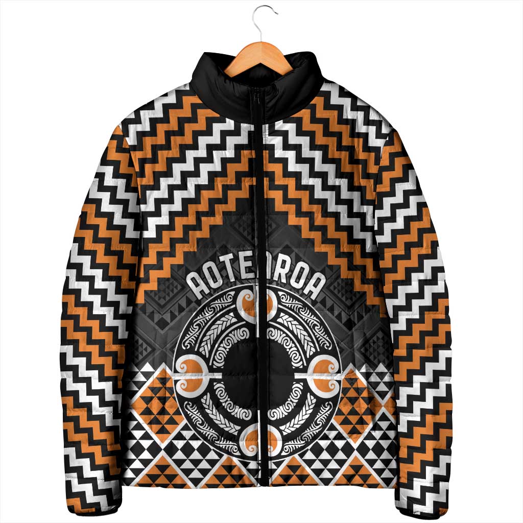 Personalised Aotearoa Niho Taniwha Motif Padded Jacket Gold Style - Polynesian Pride