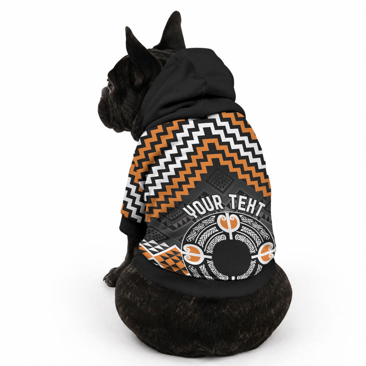 Personalised Aotearoa Niho Taniwha Motif Pet Hoodie Gold Style LT9 - Polynesian Pride