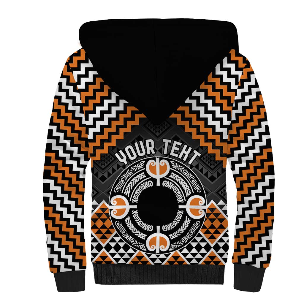 Personalised Aotearoa Niho Taniwha Motif Sherpa Hoodie Gold Style