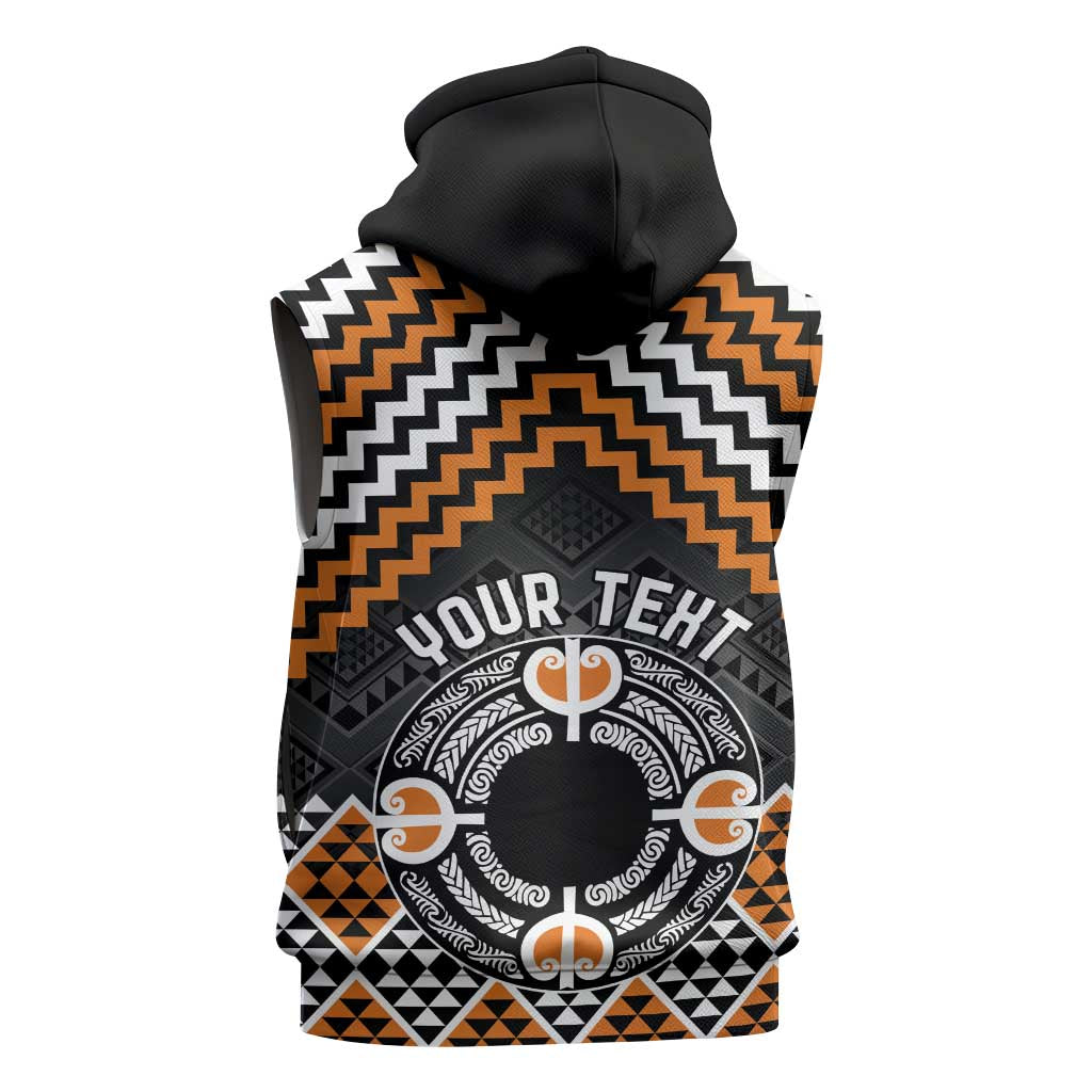 Personalised Aotearoa Niho Taniwha Motif Sleeveless Hoodie Gold Style - Polynesian Pride
