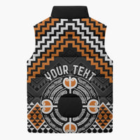 Personalised Aotearoa Niho Taniwha Motif Sleeveless Puffer Jacket Gold Style - Polynesian Pride