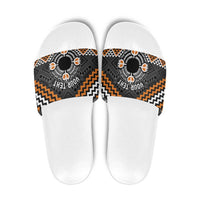 Personalised Aotearoa Niho Taniwha Motif Slide Sandals Gold Style - Polynesian Pride