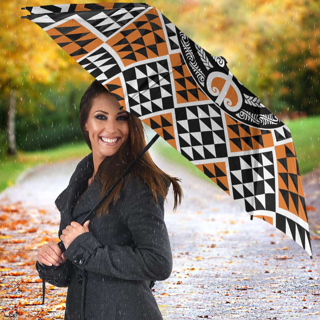 Personalised Aotearoa Niho Taniwha Motif Umbrella Gold Style - Polynesian Pride