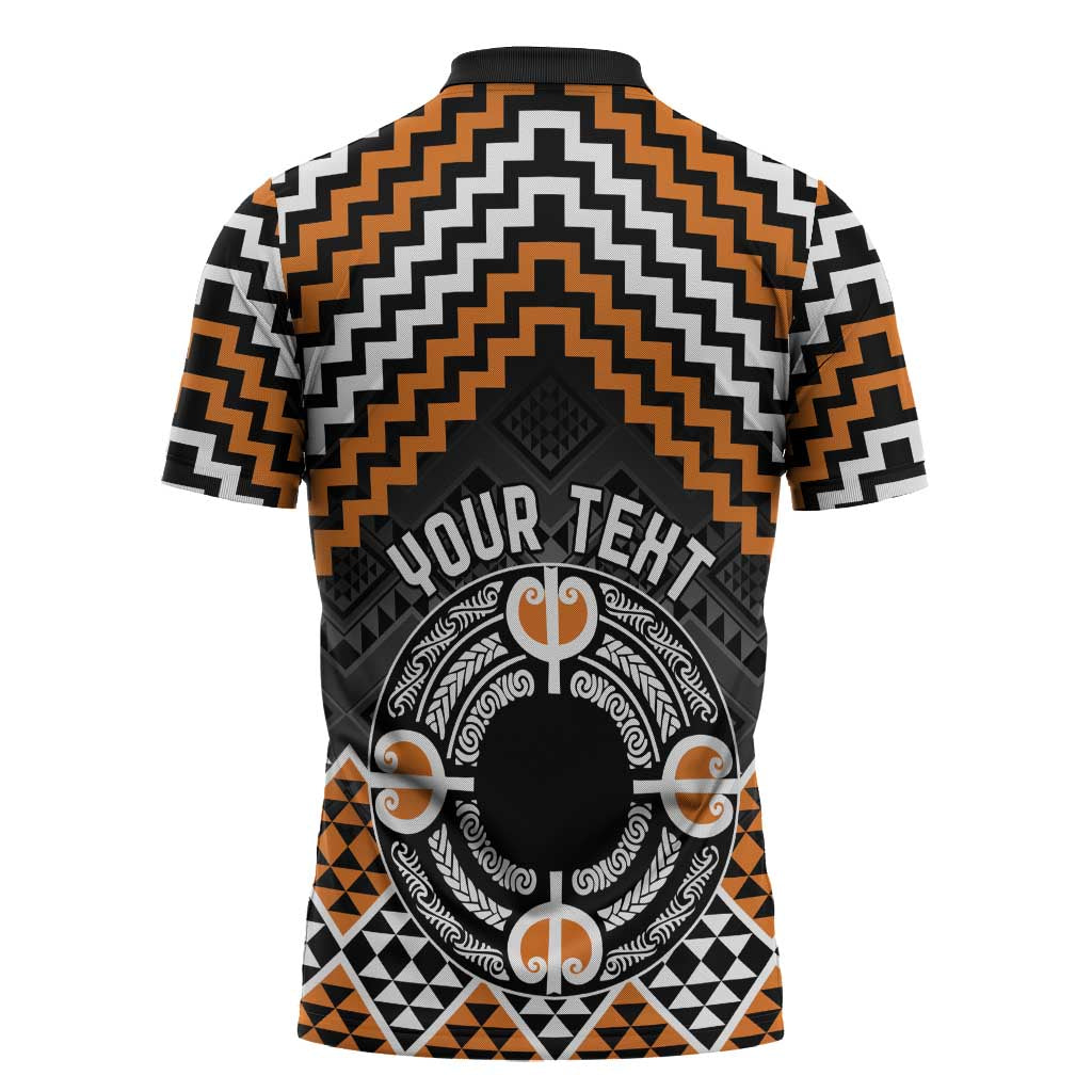 Personalised Aotearoa Niho Taniwha Motif Zipper Polo Shirt Gold Style - Polynesian Pride