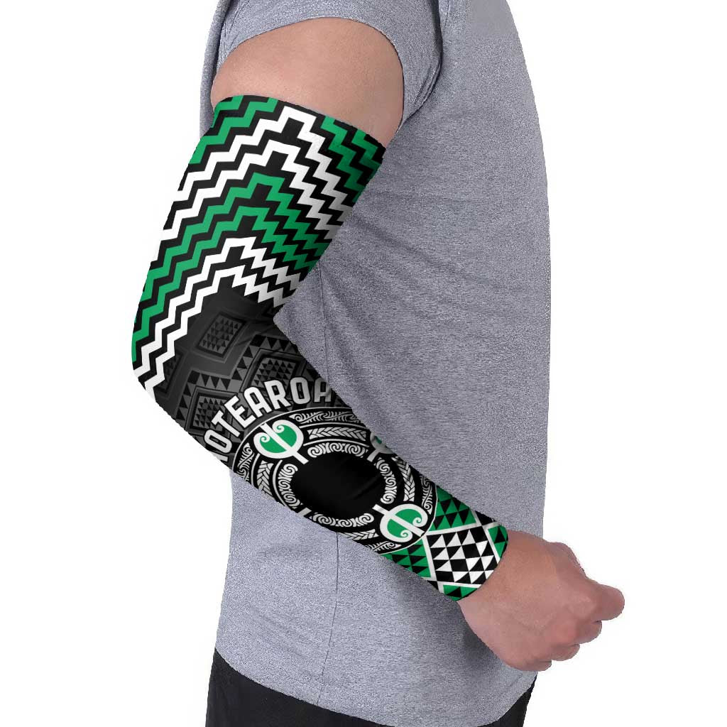 Personalised Aotearoa Niho Taniwha Motif Arm Sleeves Green Style - Polynesian Pride