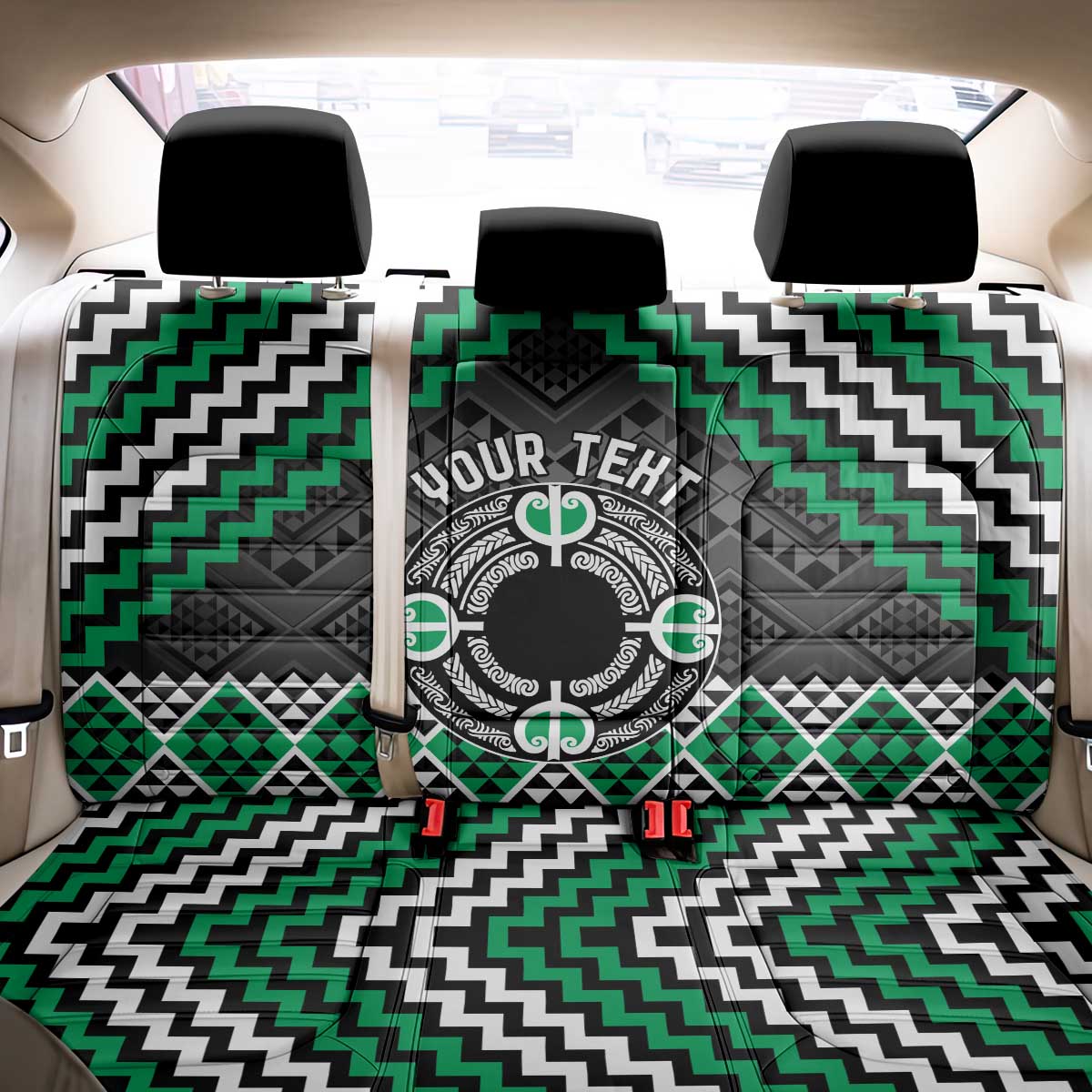 Personalised Aotearoa Niho Taniwha Motif Back Car Seat Cover Green Style