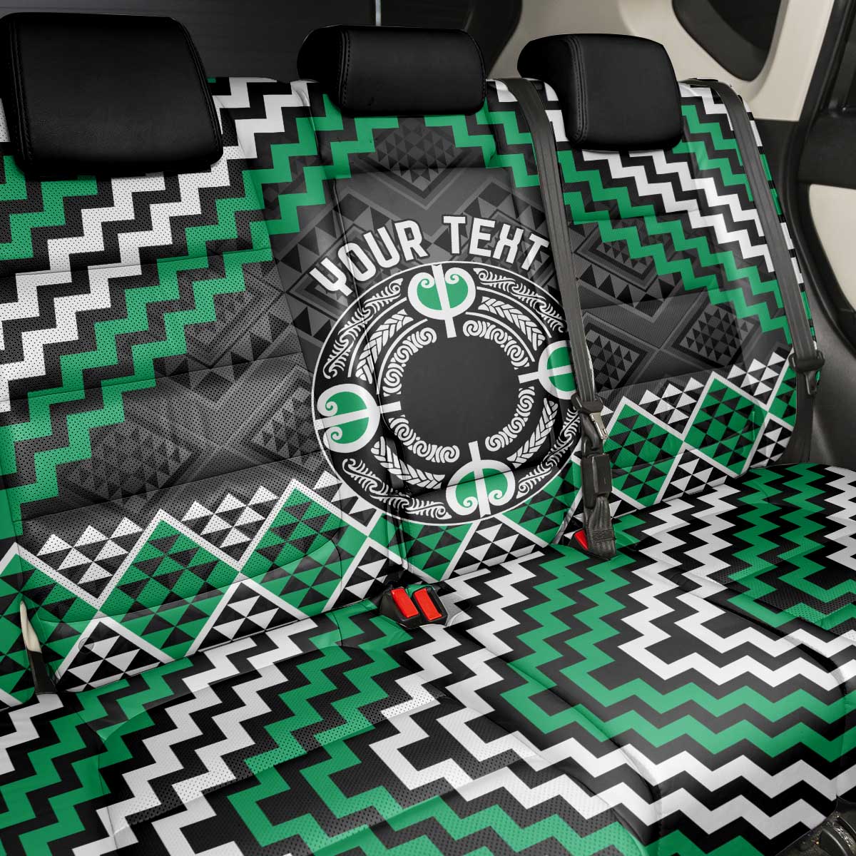 Personalised Aotearoa Niho Taniwha Motif Back Car Seat Cover Green Style